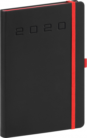 Denný diár Nox 2020, čierny-červený 15 x 21 cm