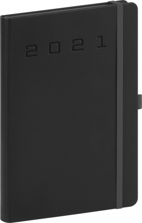 Denný diár Nox 2021, čierny- čierny, 15 × 21 cm
