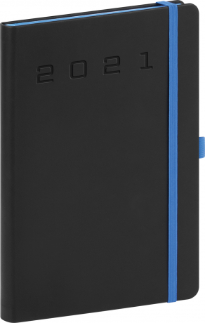 Denný diár Nox 2021, čierny-modrý, 15 × 21 cm
