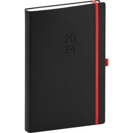 Denný diár Nox 2024, čierny–červený, 15 × 21 cm