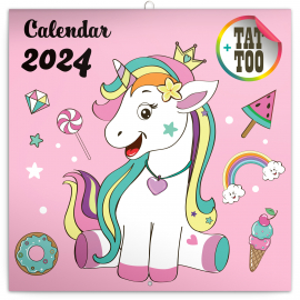Poznámkový kalendár Šťastné jednorožce 2024, 30 × 30 cm