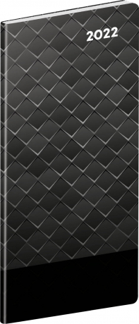 Vreckový diár Čierný kov 2022, plánovací mesačný, 8 × 18 cm