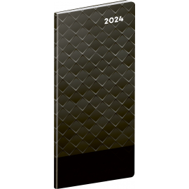 Vreckový diár Čierný kov 2024, plánovací mesačný, 8 × 18 cm