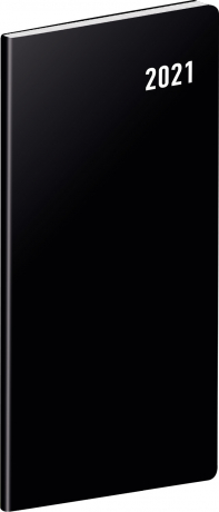 Vreckový diár Čierny SK 2021, plánovací mesačný, 8 × 18 cm