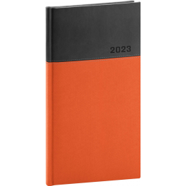 Vreckový diár Dado 2023, oranžovo–čierny, 9 × 15,5 cm
