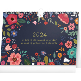 Mesačný plánovací kalendár Kvety 2024, 30 × 21 cm