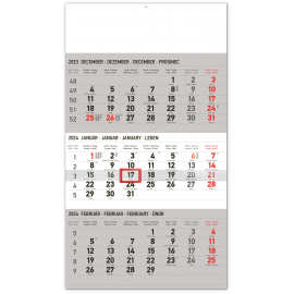 Nástenný kalendár 3-mesačný štandard šedý – so slovenskými menami 2024, 29,5 × 43 cm