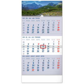 Nástenný kalendár 3-mesačný Tatry modrý – so slovenskými menami 2023, 29,5 × 43 cm
