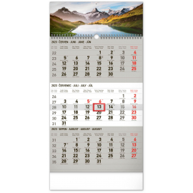 Nástenný kalendár 3-mesačný Krajina šedý – s českými menami CZ 2023, 29,5 × 43 cm