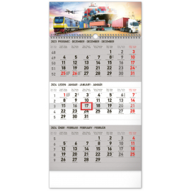 Nástenný kalendár 3-mesačný Špedícia šedý – s českými menami CZ 2024, 29,5 × 43 cm