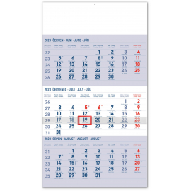 Nástenný kalendár 3-mesačný štandard modrý – s českými menami CZ 2023, 29,5 × 43 cm