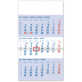 Nástenný kalendár 3-mesačný štandard modrý – s českými menami CZ 2024, 29,5 × 43 cm