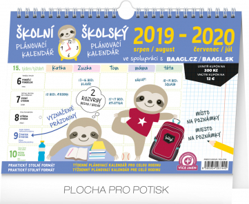 Školský plánovací kalendár s háčikom CZ/SK 2020, 30 x 21 cm