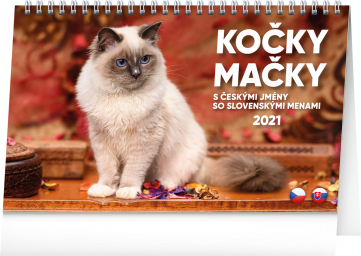 Stolový kalendár Kočky – Mačky CZ/SK 2021, 23,1 × 14,5 cm