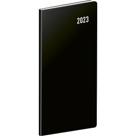 Vreckový diár Čierny 2023, plánovací mesačný, 8 × 18 cm