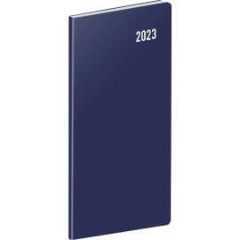 Vreckový diár Modrý 2023, plánovací mesačný, 8 × 18 cm